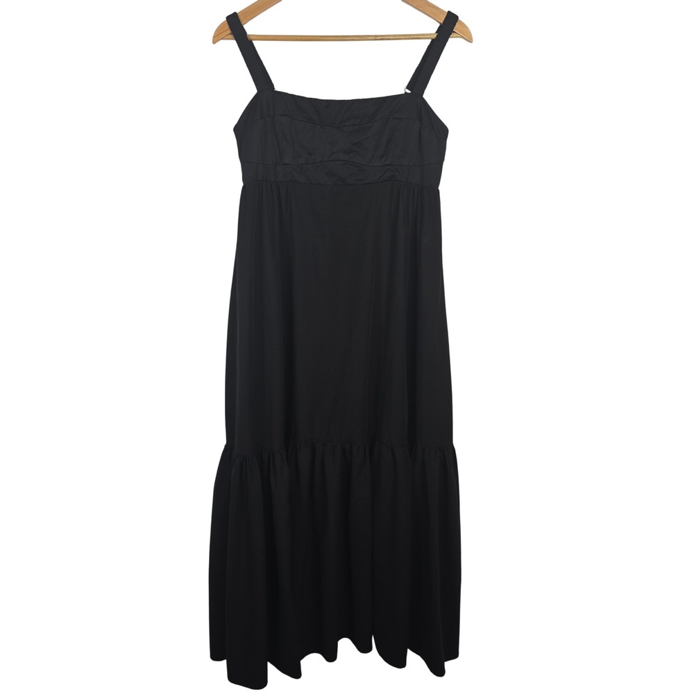Moon River Black Tiered Maxi Dress Linen Blend Square Neck Sleeveless Medium